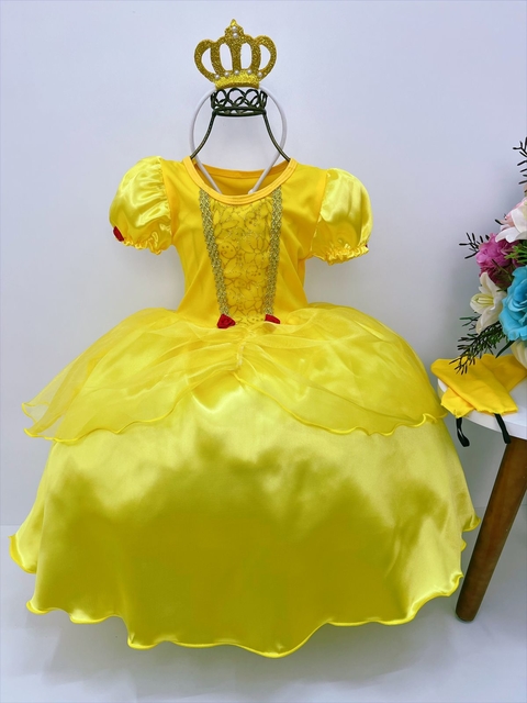 Fantasia Vestido Luxo Infantil Princesa Cinderela/Frozen C/Tiara (PP (1-2  ANOS))