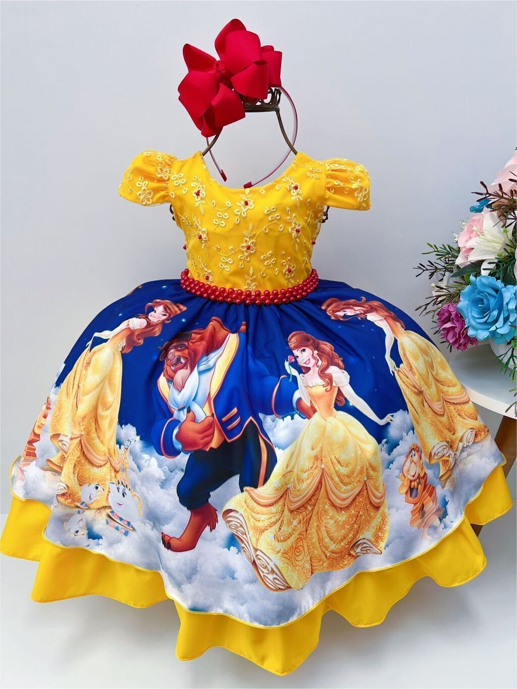 Vestido Infantil Cinderela Princesa Da Disney Azul Renda E Pérolas Para  Festa De Aniversário