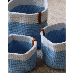 Cesto de Croche Azul Claro  (3 peças)
