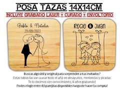 Posa tazas en madera con grabado laser para bodas souvenirs regalos originales - tienda online