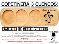 COPETINERA DE 3 CUENCOS TABLA DE PICADA WEDDING CASAMIENTOS GRABADO LASER