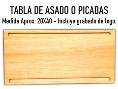 Imagen de Tabla de asado y picadas 20x40 con grabado laser logos empresariales.