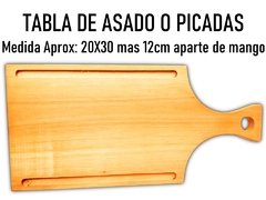 Tabla de picadas y asado 20x30 con mango y grabado laser logos empresariales - PICATABLAS GRABADO LASER