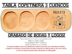 COPETINERA 3 CUENCOS TABLA DE PICADA WEDDING BODA MADERA REGALOS - tienda online