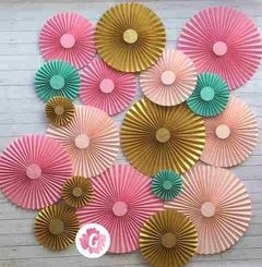 Pack 18 Rosetas Papel Doradas Glitter Brillitos Plateadas
