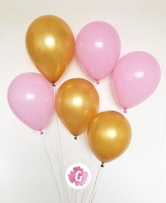 Pack 10 Globos Opacos Rosa, Blanco Dorado Apto Helio