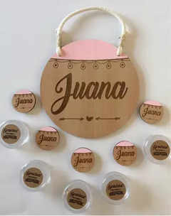 Pack 10 souvenir-de-nacimiento + cuadro de-nacimiento-personalizabas-en-madera
