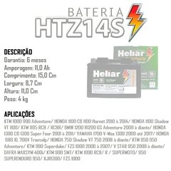 BATERIA HELIAR R1200GS/ CB1300/FZ1FAZER HTZ-14S-BS 11,2AH. na internet