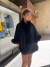 Short black alpaca cape & fur ponpons