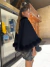 Short black alpaca cape & fur ponpons - comprar online