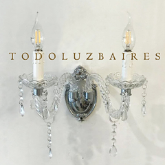 Aplique de pared de 2 luces con base de bronce cromada y brazo de vidrio en internet