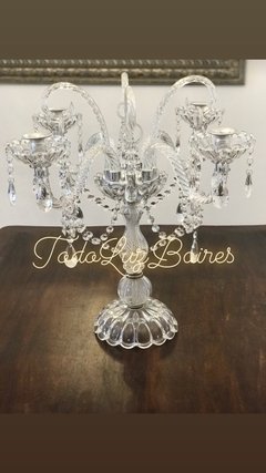 Candelabro de vidrio con 4 porta velas y rizos de 60cm - comprar online