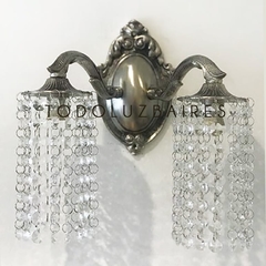 Aplique de pared de 2 luces de bronce en plata vieja con lluvia de caireles