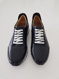 ZAPATILLA CUERO COMBINADA NEGRO/GRIS FONDO GOMA