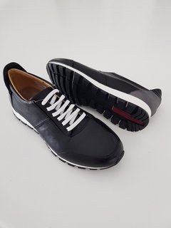 ZAPATILLA CUERO COMBINADA NEGRO/GRIS FONDO GOMA en internet
