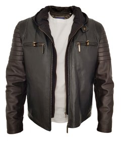 CAMPERA CUERO OVEJA CUELLO Y CAPUCHA DESMONTABLE COLOR NEGRO