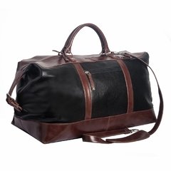 BOLSO DE VIAJE CUERO COMBINADO NEGRO-NOGAL