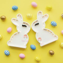 Kit Pascuas: 1 Conejo en Madera y luces led a pilas+ Marco Magnético + Lámina A4 Pascuas