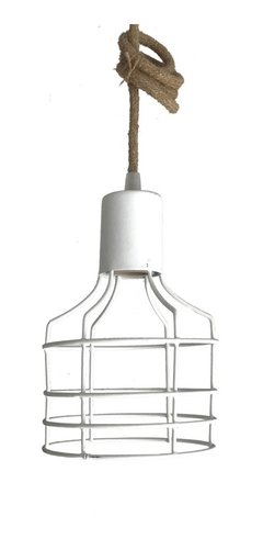 Lampara Colgante Jaula Blanca Cable Textil Tienda Industrial