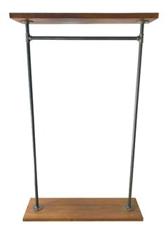 Perchero Vestidor Pie Caño 3/4" Hierro Vintage Con Base y Estante Madera