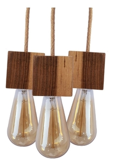 Lámpara Colgante Madera Guayubira x 3 + Cable Textil - SIN LAMPARAS - comprar online
