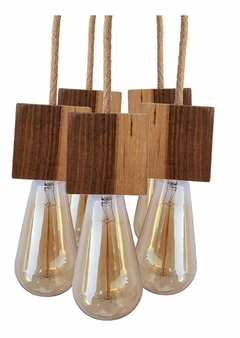 Lampara Colgante Madera Guayubira X 5 con Cable Textil Edison a elección - SIN LAMPARAS