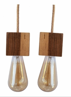 Lámpara Colgante Madera Guayubira X 2, Cable Textil y Lámpara Pera ST64 Filamento - comprar online