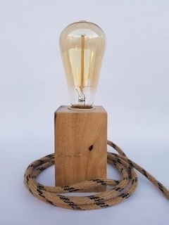 Velador Vertical Taco Madera de Guayubira con Cable Textil Vintage - Con Lámpara
