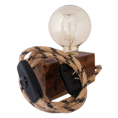 Velador Horizontal Taco Madera de Guayubira con Cable Textil - Con lámpara ST64 o G80 - tienda online