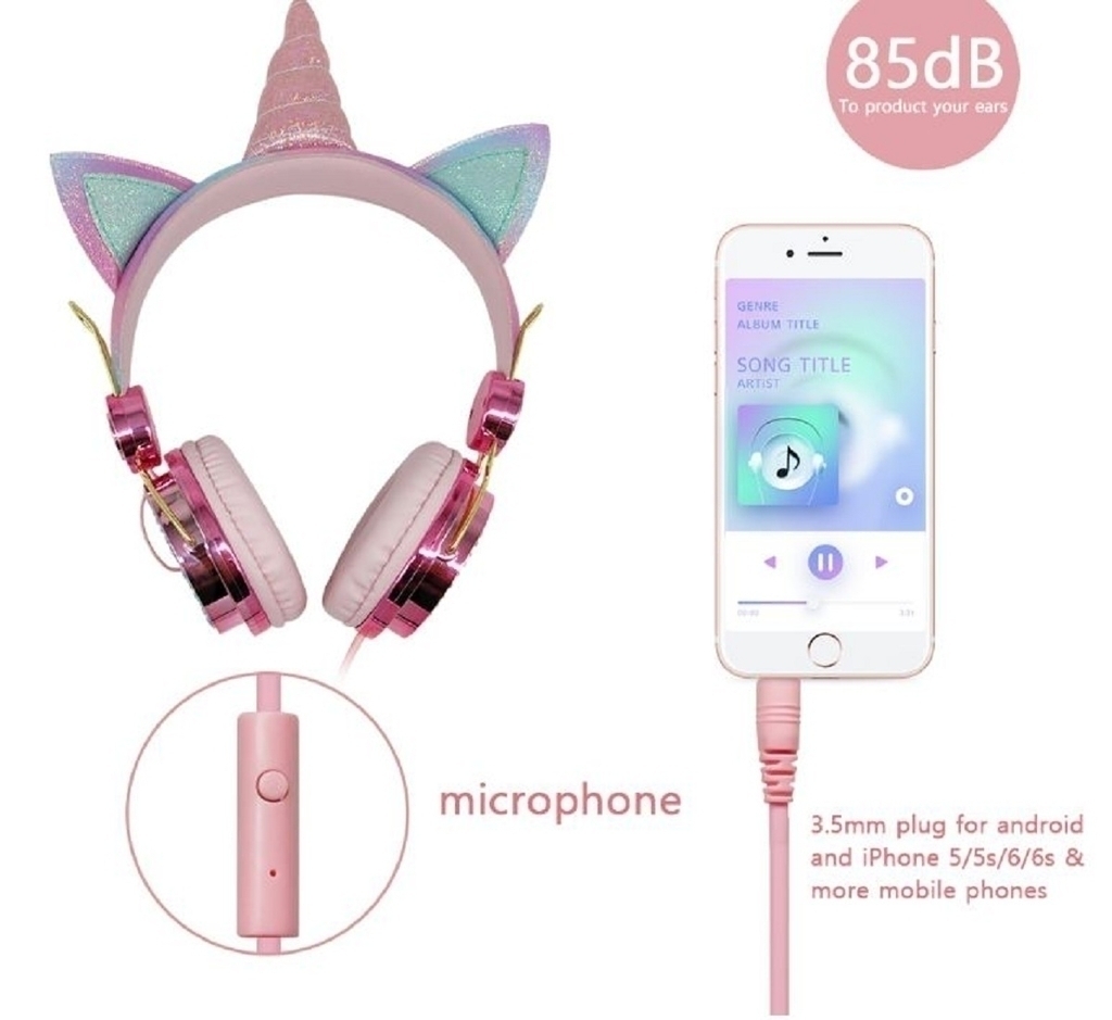 Fone De Ouvido Infantil Menina C/ Fio Unicórnio Rosa