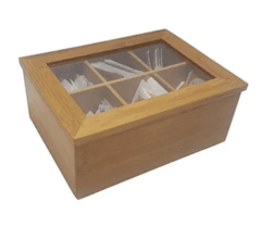 Caixa porta chá com visor e 6 divisórias de bambu da linha Tyft da Yoi