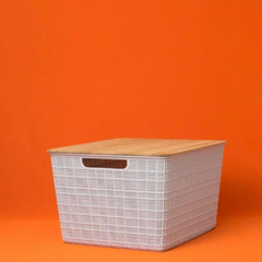 Caixa organizadora com tampa de bambu 18 litros branca da Oikos