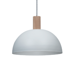 Colgante de 1 luz E27 cuerpo metalico media esfera terminacion en negro / blanco con detalles en madera e interior blanco VGN.42 - comprar online