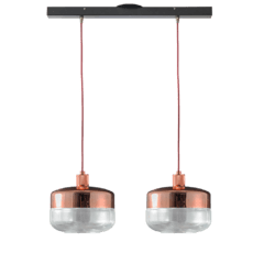 Colgante de 2 luces E27 de diseño retro minimalista cabezal de cristal terminacion en cromo / cobre con cable textil MRK.49 - comprar online