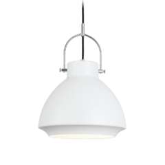 Colgante de 1 luz E27 de diseño campana terminacion en blanco con dellates en cromo MRK.45 - comprar online