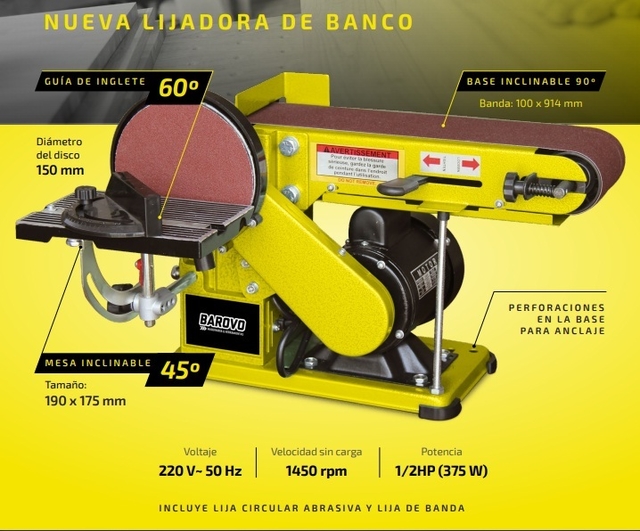 Lijadora Banda Y Disco Banco Combinada Inclinable Barovo