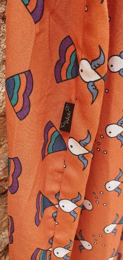 vestido regata laranja estampa peixes - lufuchs