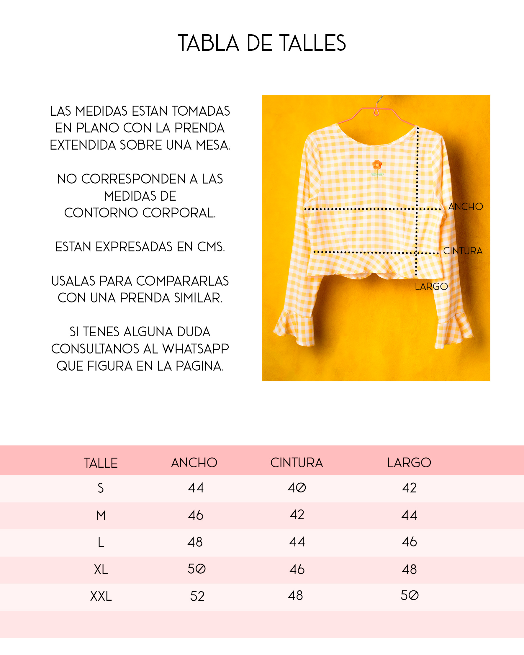 Tabla de talles blusa Charo amarilla