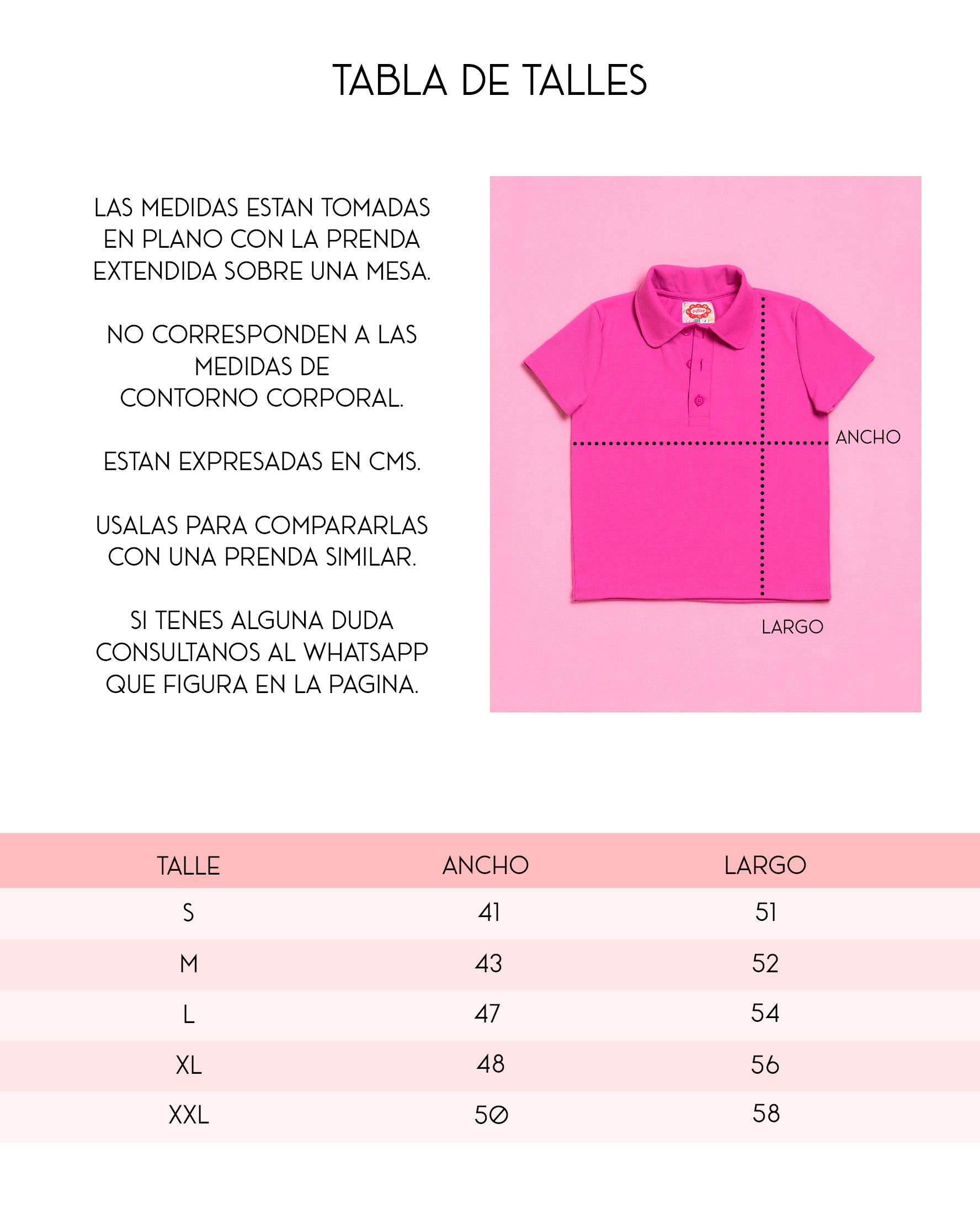 Tabla de talles chomba Colorama palta