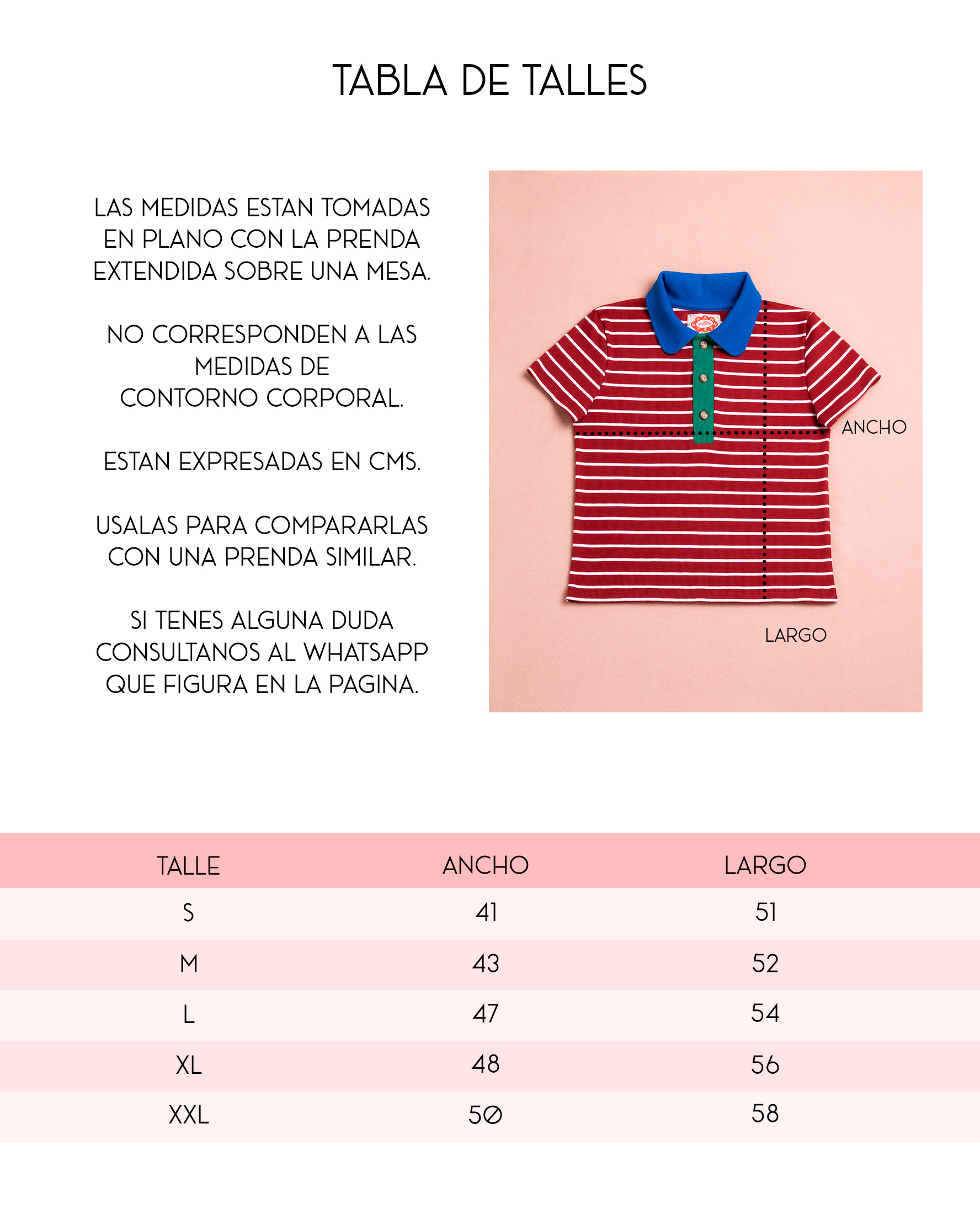 Tabla de talles chomba Pizza azul