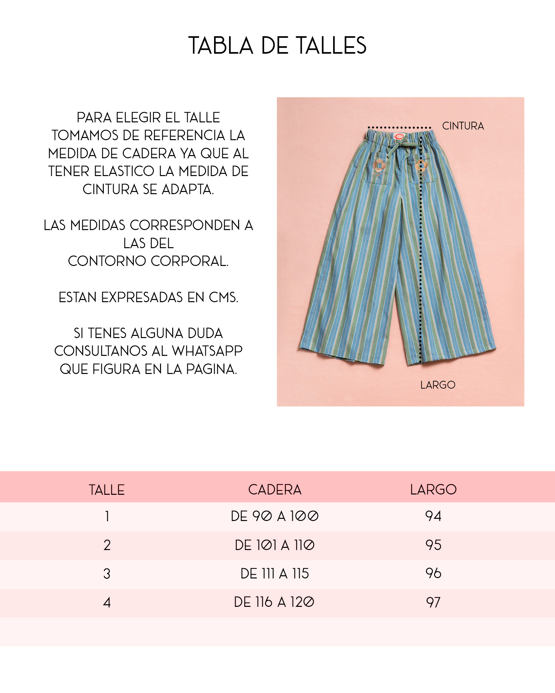 Tabla de talles pantalon Country