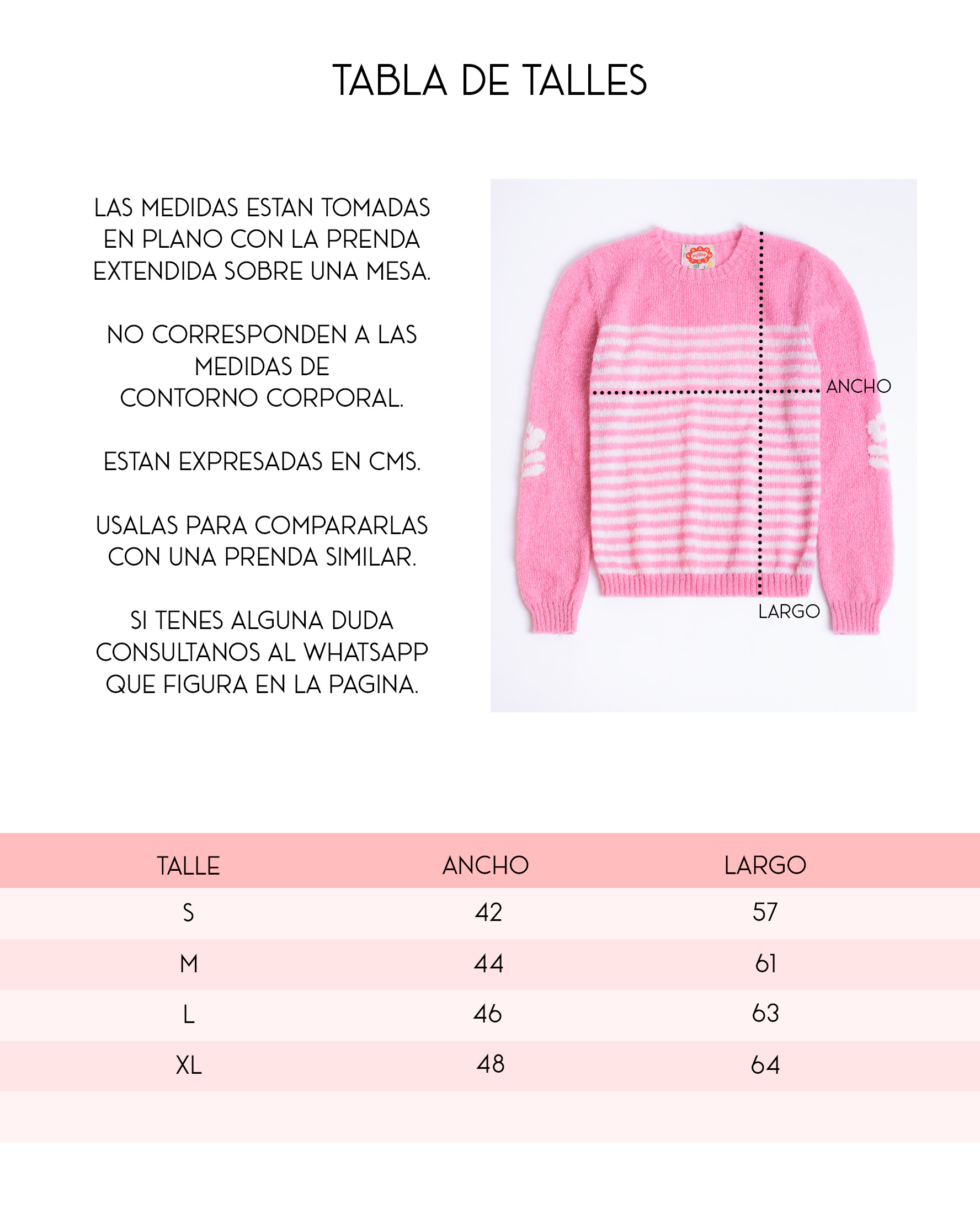 Tabla de talles pulóver Pastel rosa