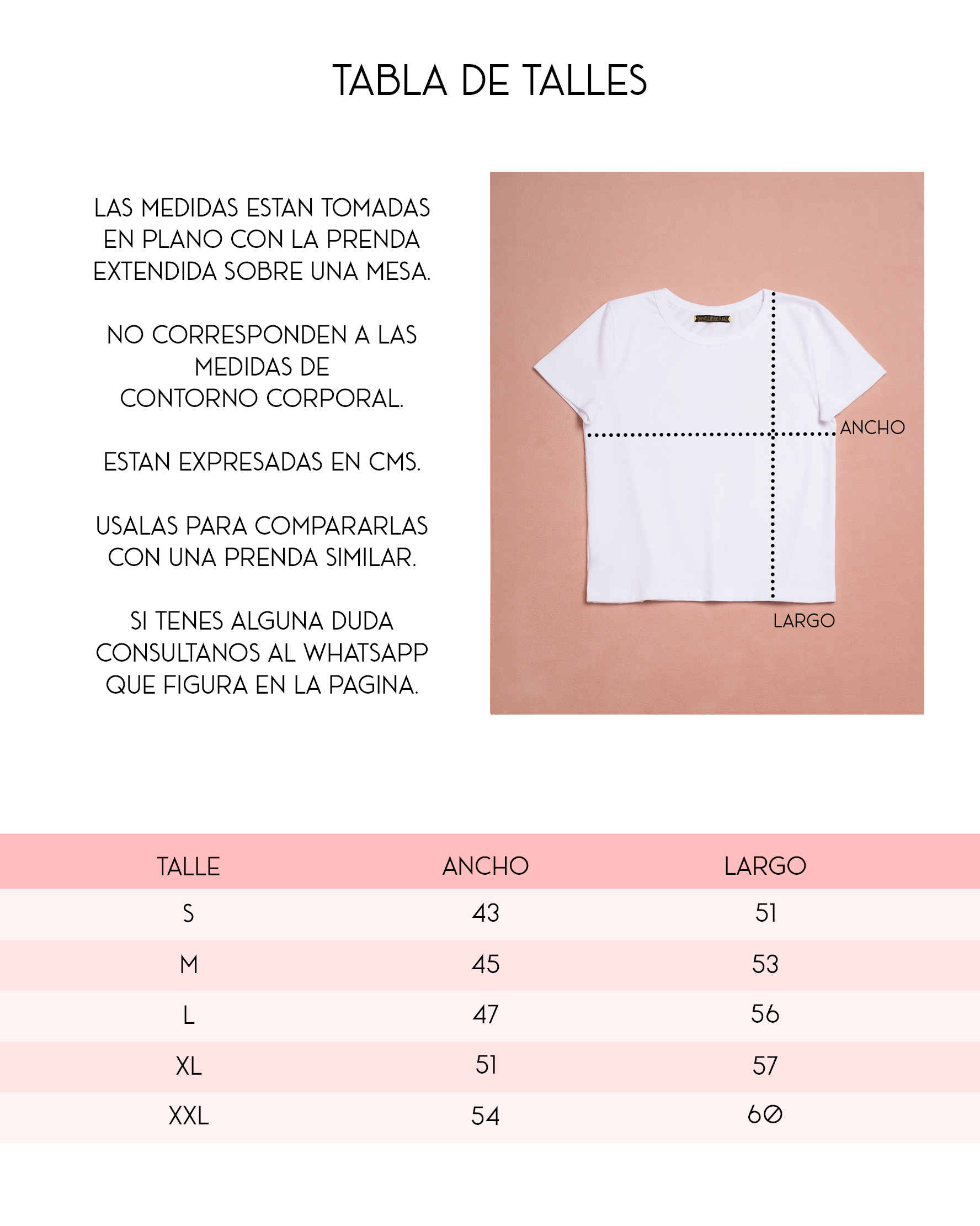 Tabla de talles remera Cotton