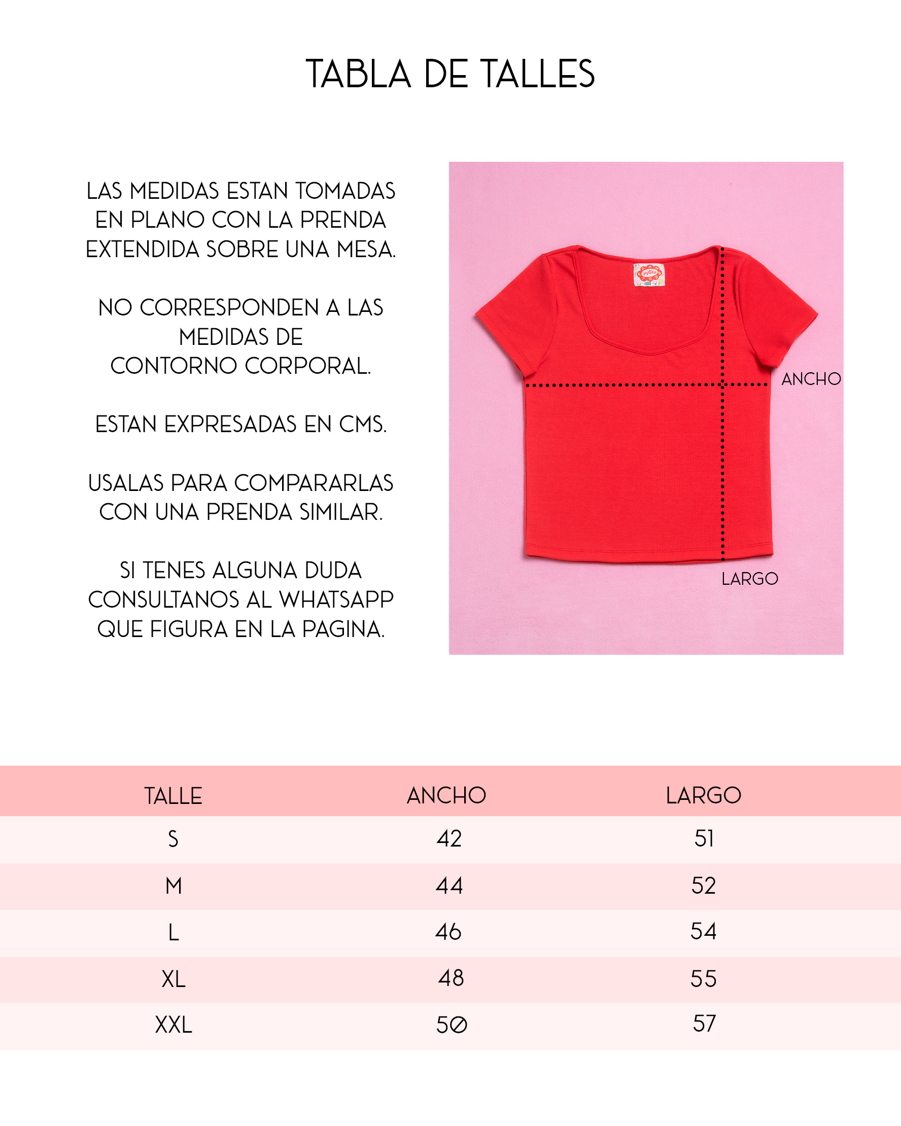 Tabla de talles remera Paris