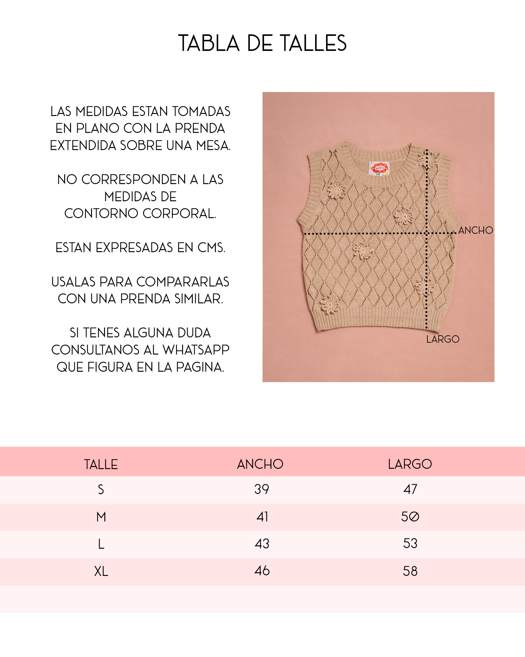 Tabla de talles Remera tejida Coralina