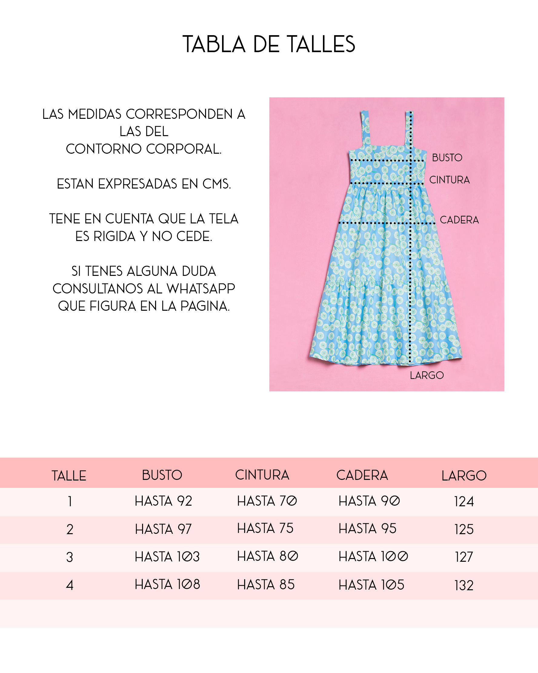 Tabla de talles vestido Tesoro amarillo
