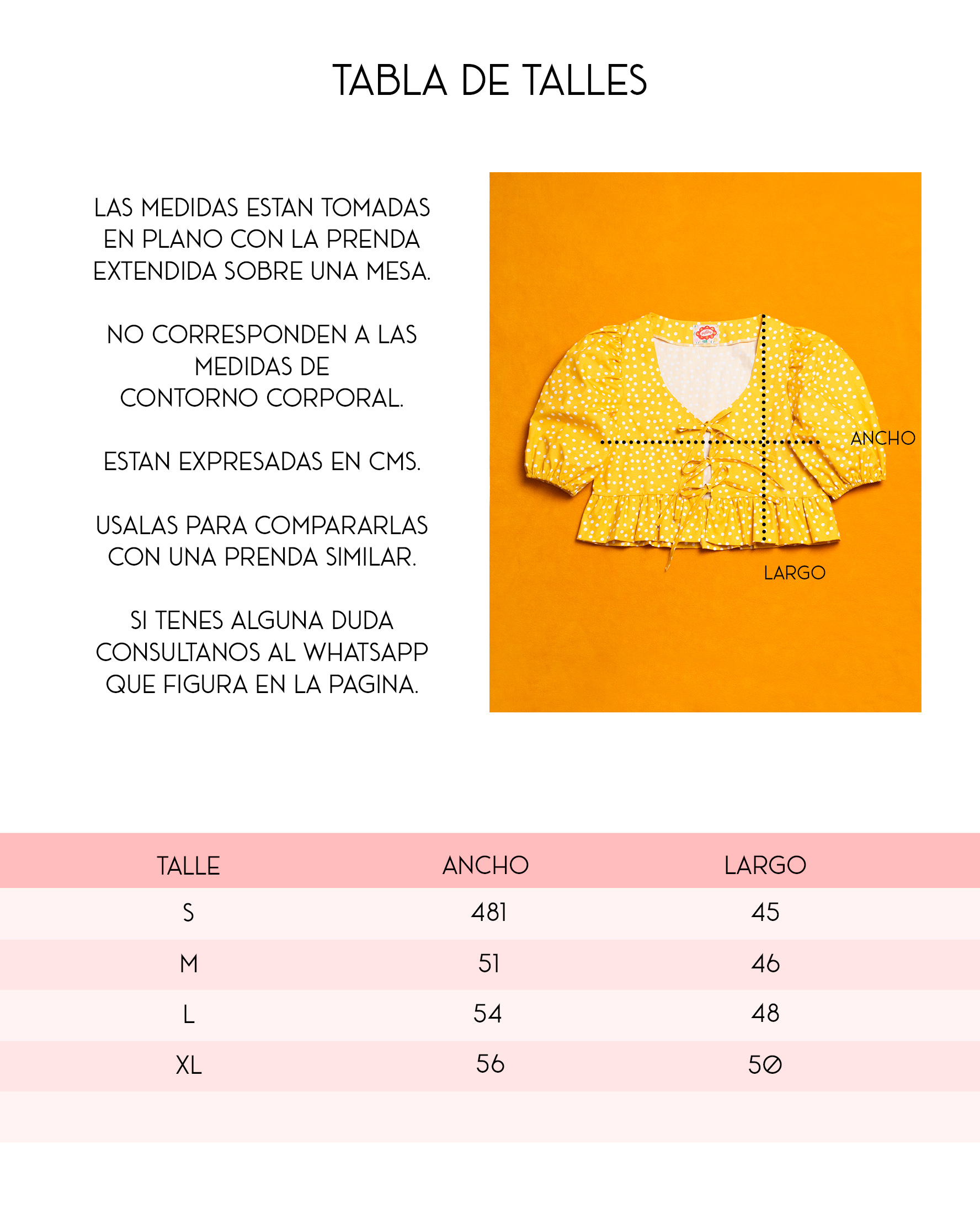 Tabla de talles blusa Sintra