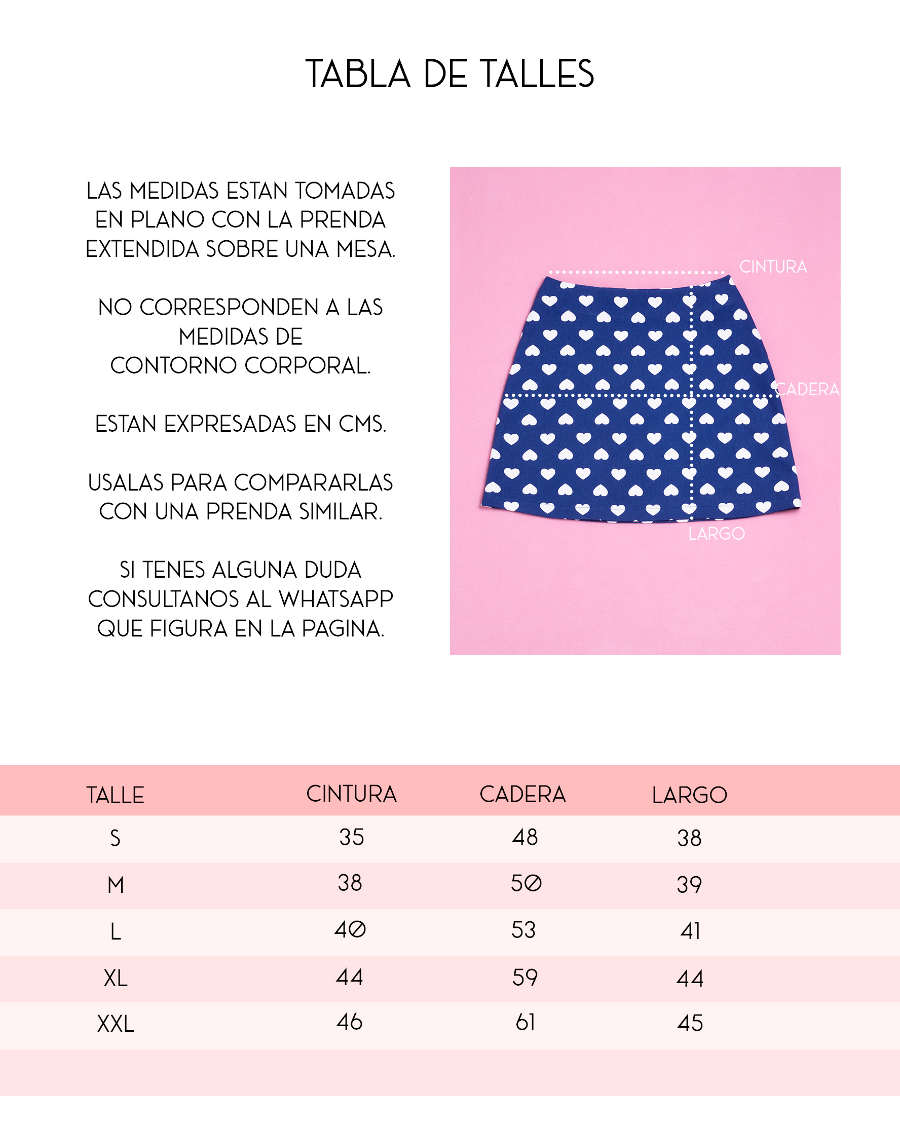 Tabla de talles mini Amor