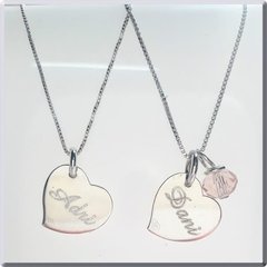 2 Corazones Grabados + 2 Cadenas San Valentin Todo Plata 925 - tienda online