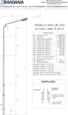 Columna con curva 9 m - columnasdealumbrado.com